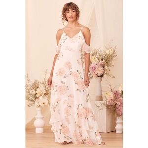 Lulus Take You There Ivory Floral Print Maxi Dress Size XS Whimsical Fairycore